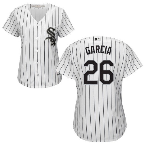 White Sox #26 Avisail Garcia White(Black Strip) Home Women's Stitched MLB Jersey - Click Image to Close